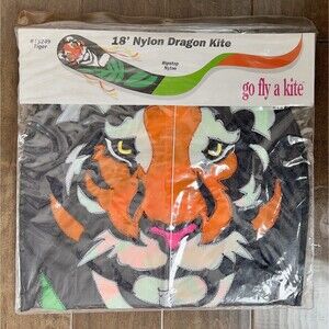 Vintage Go Fly A Kite Ripstop Nylon 18' Dragon Kite Tiger Design #15249 1999 Y2K